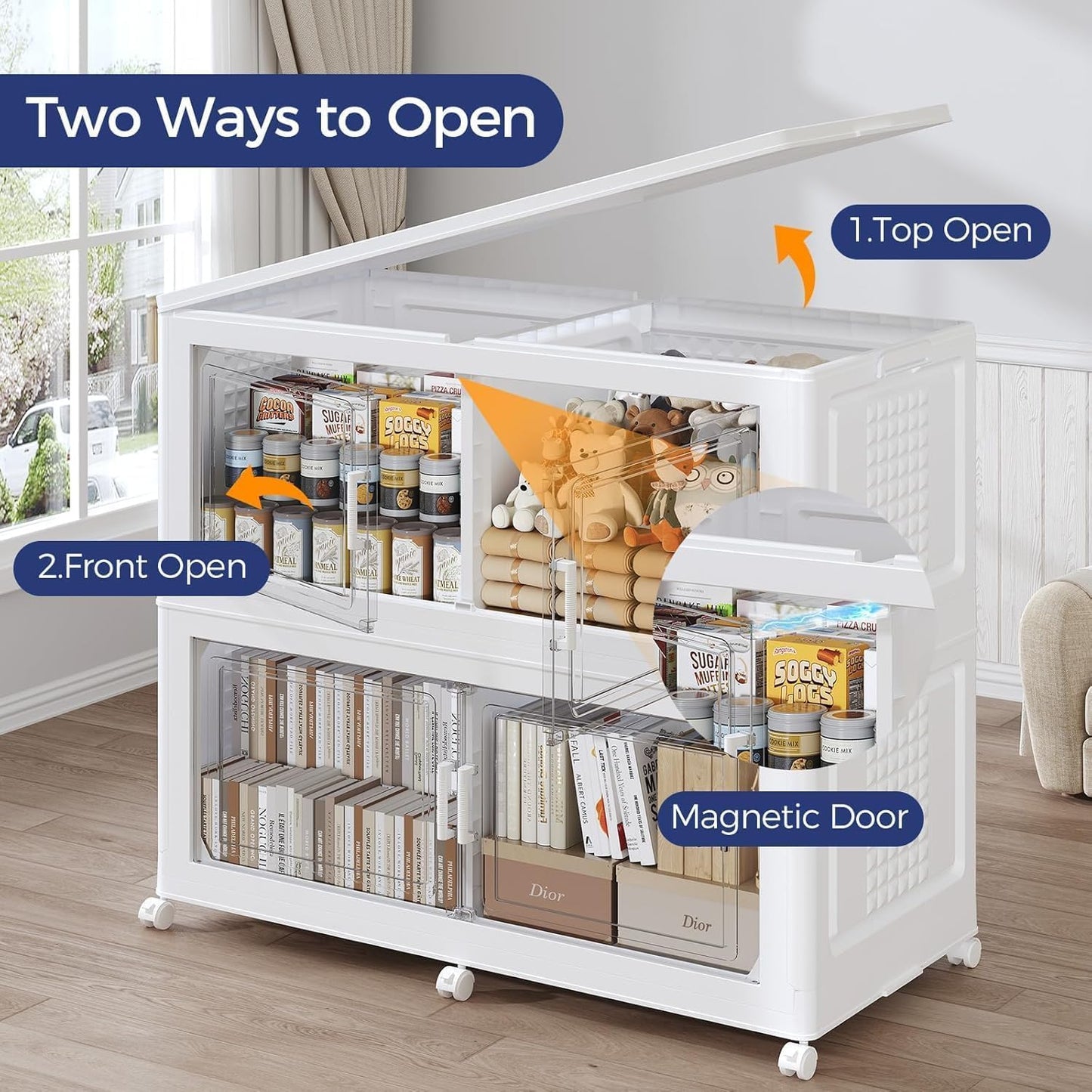 ARXYNEL 250GAL Extra Large Storage Bins with Lid & Dividers, 1000Qt Stackable Closet Organizers with Drawers, Collapsible Storage Bins with Wheels, Folding Container for Home Kitchen, 5Pack White
