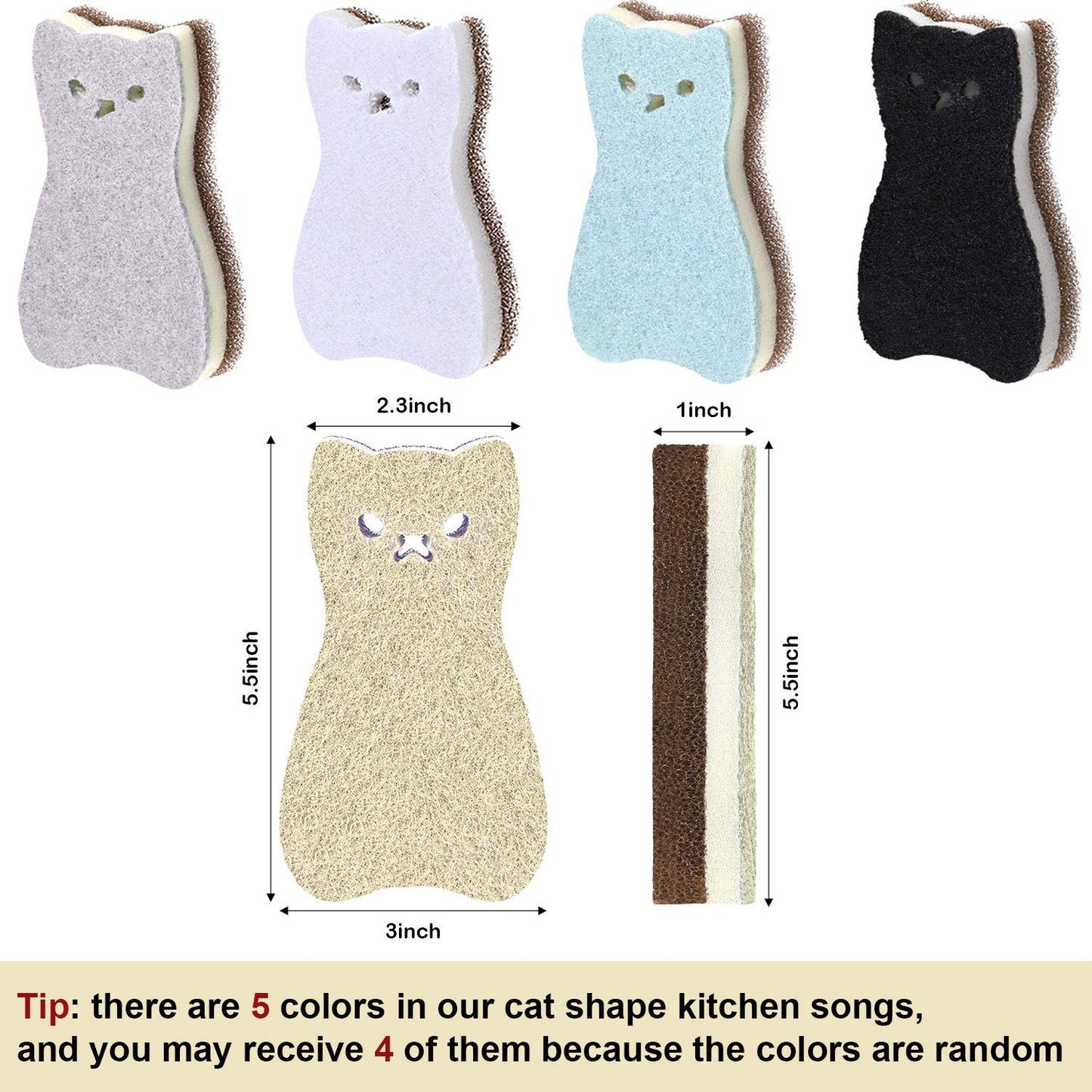 8 Pieces Cat Shape Kitchen Sponge Set Sink Double-Sided Cleaning Dish Sponge for Kitchen, Fruit, Plate, Bathroom, 4 Colors