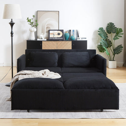 Eafurn 3 in 1 Convertible Pull Out Sleeper Sofa Couch Bed Queen Size, Corduroy Pullout Lounge Loveseat RV Sofa&Couches Sofabed with Soft Pillows Armrest,Side Pockers for Living Room Apartment