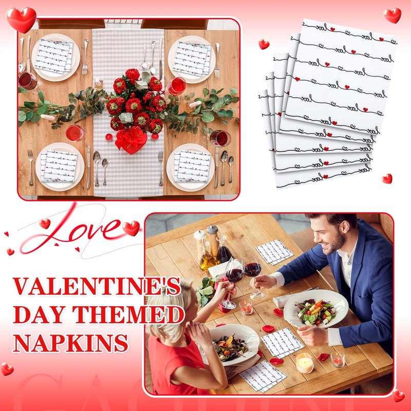 Feifeiya 60 Pcs Valentines Heart Cocktail Paper Napkins 6.5 x 6.5 Inches Love Heart Disposable Paper Napkins for Decoupage Dessert Beverage Tissue for Wedding Anniversary Party Tableware Party Supplie
