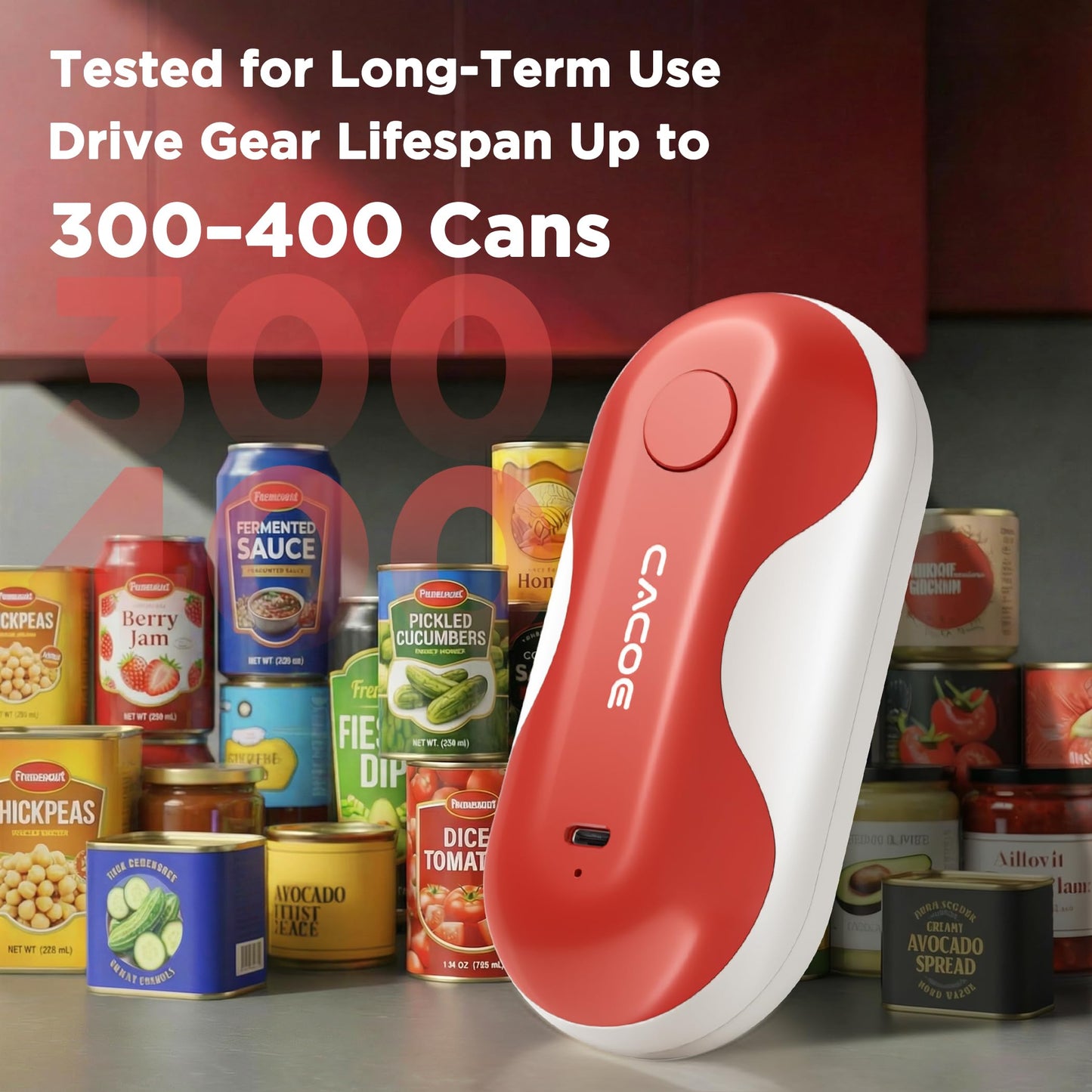 CACOE Automatic Smart Electric Can Opener with Auto Stop & USB-C Charging - Cordless Can Opener for Elderly and Arthritic Users for Seniors & Arthritis, Effortless One-Touch Open (red)