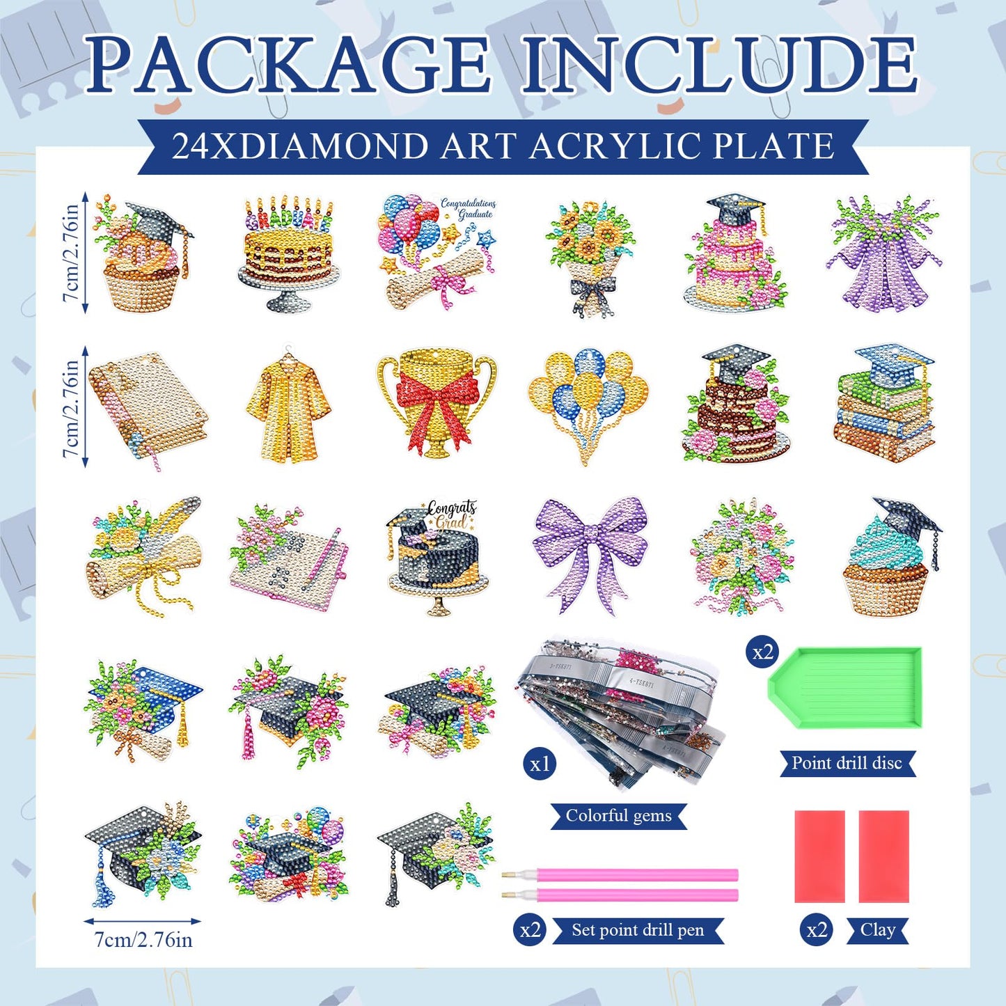 Huquary 24 Pcs Graduation Diamond Art Painting Keychain Kits 5D DIY Graduation Diamond Art Ornaments Class of 2026 Congrats Grad Crafts for Grad Party Favors Decorations Backpack Charms Accessories