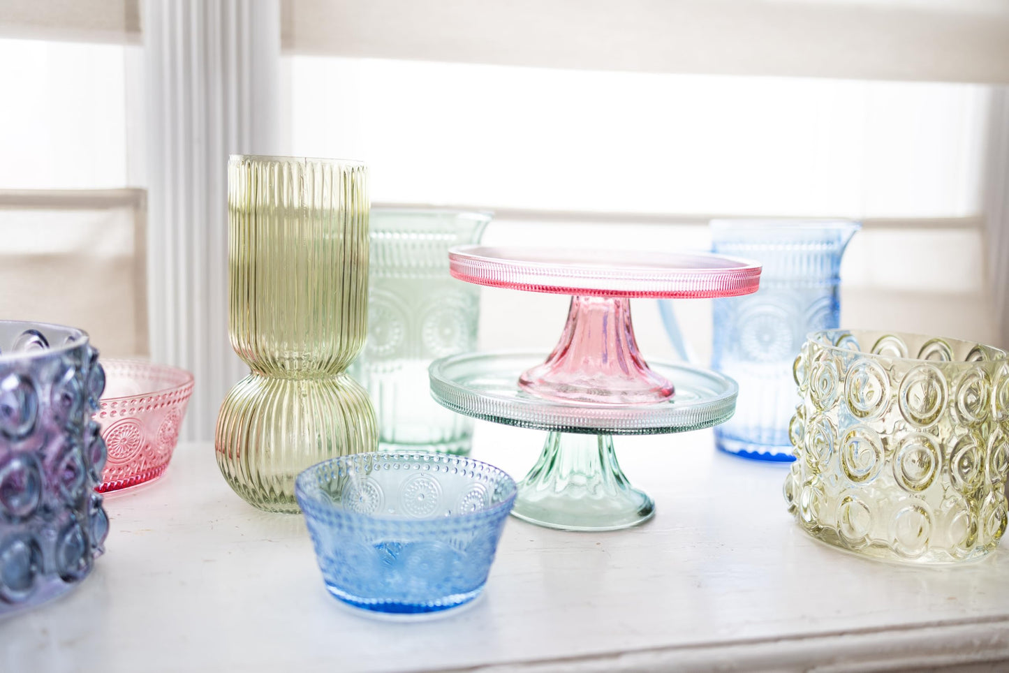 Boston International Vintage-Inspired Glass Cake Stand Round Pedestal for Desserts Cupcakes & Pie, 8.25" x 3.5", Sage Green Codi