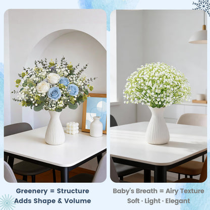 Der Rose 24Pcs Mixed Eucalyptus Stems&Babys Breath Artificial Flowers Bulk, Fake Flowers DIY Kit with Silver Dollar Leaves, Artificial Greenery Stems for Home Table Centerpieces Wedding Bouquets Decor