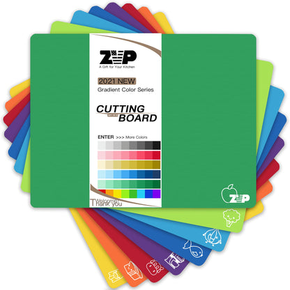 ZVP Plastic Cutting Boards for Kitchen, Flexible Cutting Mats, Colorful Chopping Boards with Food Icon, Non-Slip, Non Porous, BPA Free, Dishwasher Safe Rainbow