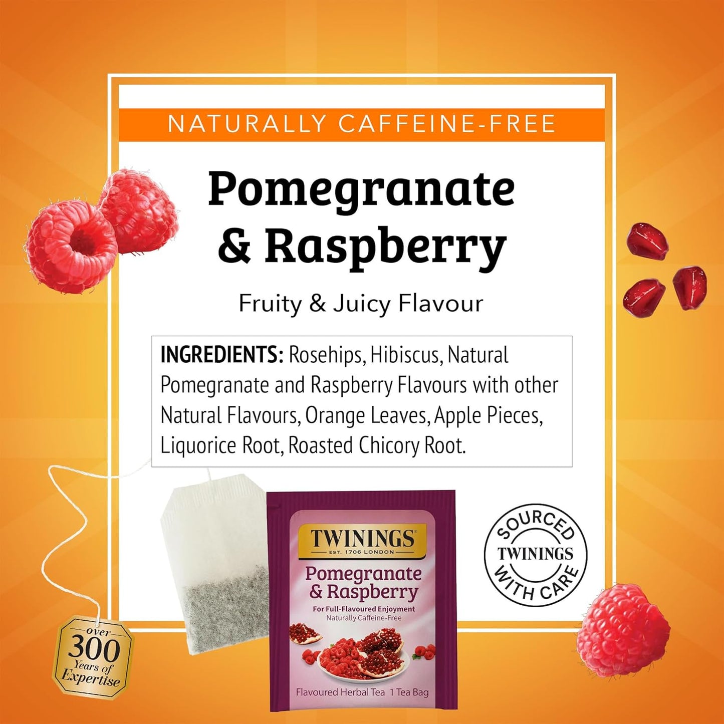 Twinings Pomegranate & Raspberry Herbal Tea - 100 Individually Wrapped, Naturally Caffeine-Free Teabags