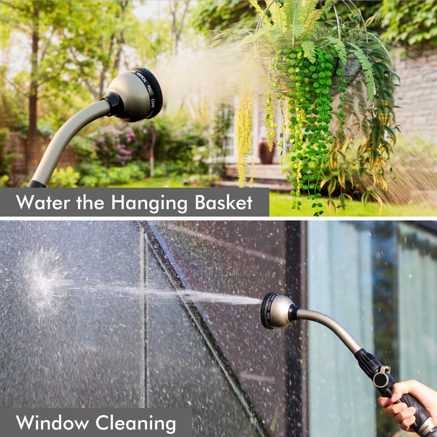 RESTMO Watering Wand Heavy Duty, Metal Garden Hose Wand with 10 Spray Patterns, 15-Inch Long Hose Nozzle Sprayer with Thumb Flow Control, Ideal to Water Hanging Baskets and Shrubs