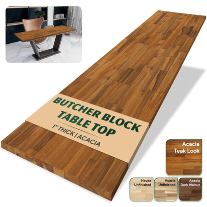 Howizz 60 x 30 in. Solid Wood Table Top, Teak Stained Acacia Desktop for Standing Desk/Office Tabletop/Countertop, 1in. Thick