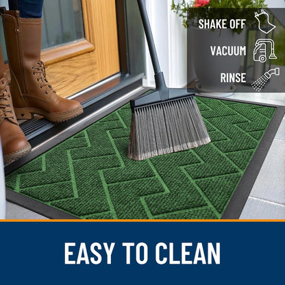 OLANLY Waterproof Front Door Mat - All-Season Sturdy Natural Rubber | Low Profile Herringbone Design (Green, 29.5x17)