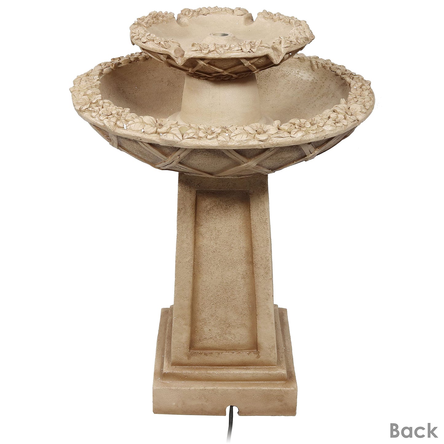 Sunnydaze Beveled Flower 28-Inch 2-Tier Outdoor Water Fountain - Backyard Water Feature & Bird Bath for Patio, Yard or Deck