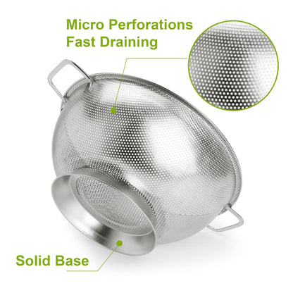 Gulex Colander Stainless Steel 5-Quart, Strainer for Kitchen Food, Dishwasher Safe