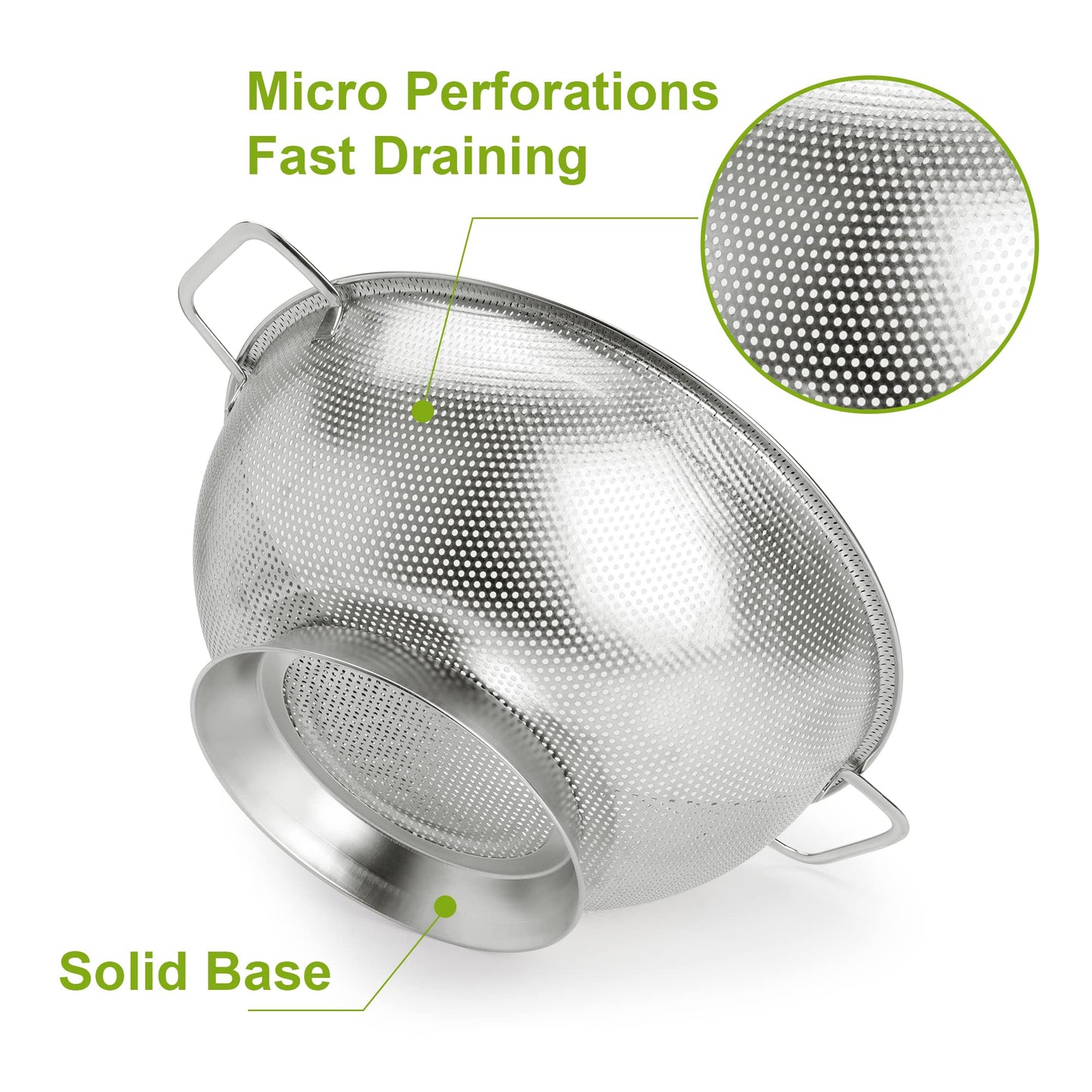 Gulex Colander Stainless Steel 3-Quart, Strainer for Kitchen Food, Dishwasher Safe