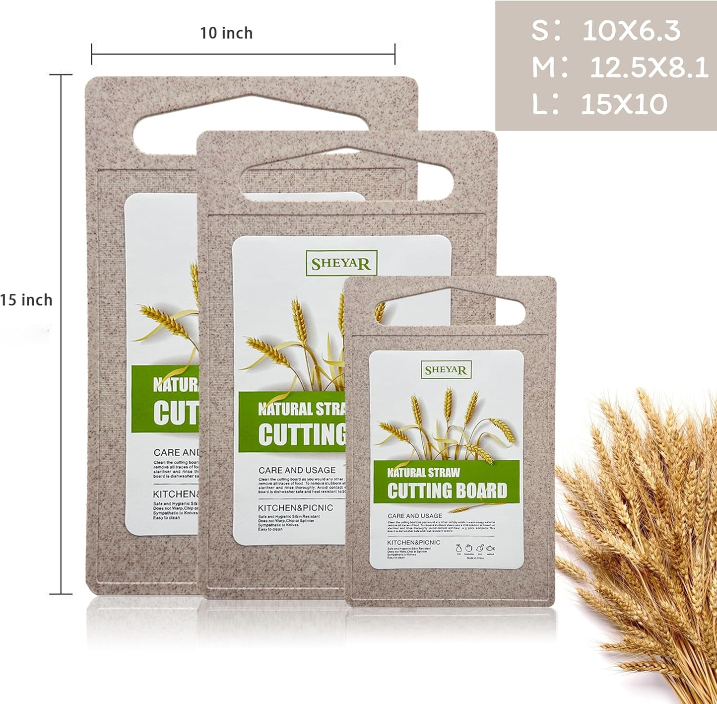 Cutting Board for Kitchen, Wheat Straw Fiber, Dishwasher Safe, Juice Grooves for Meat, Veggies, Easy Grip Handle,