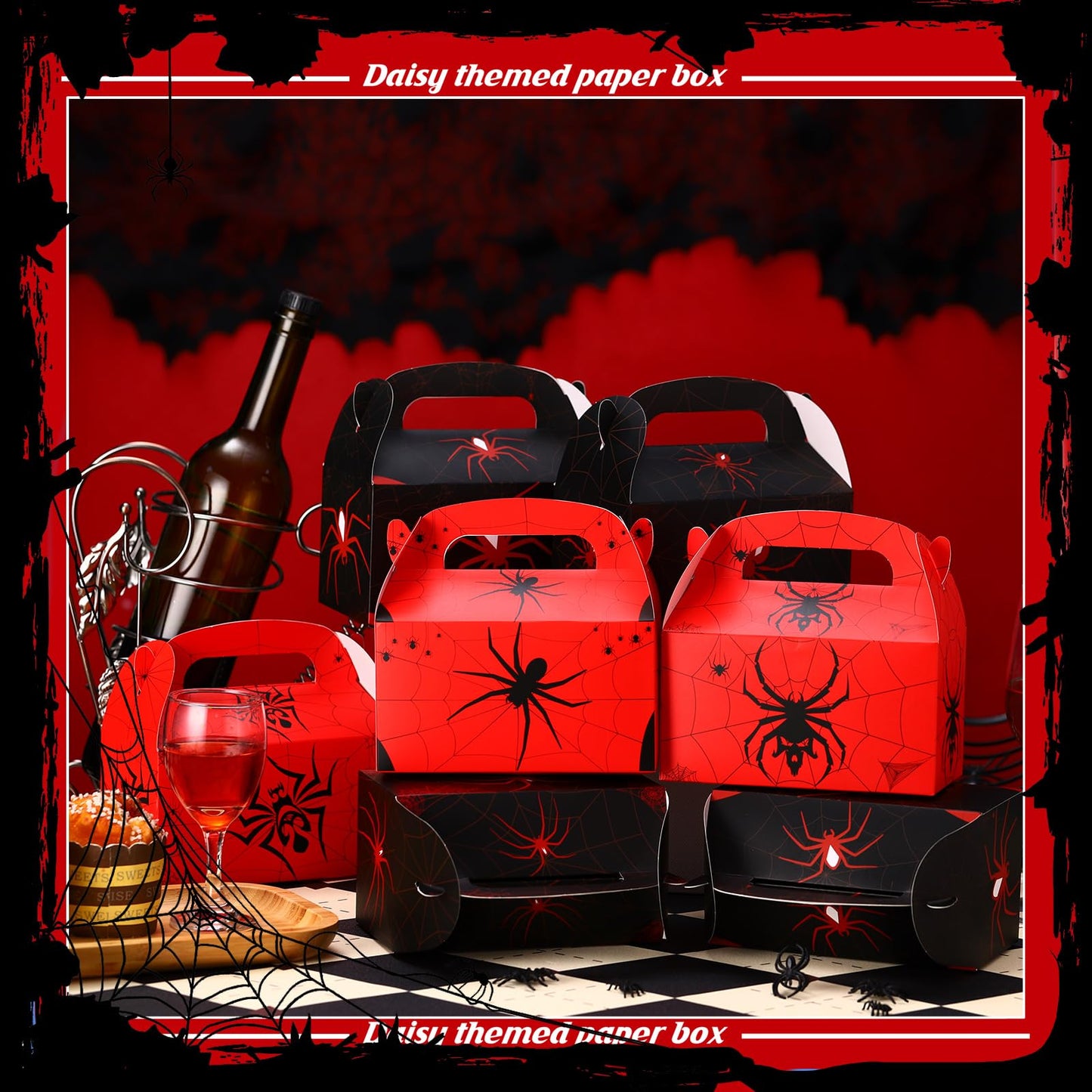 Kosiz 30 Pcs Spider Party Favors Halloween Spiderweb Birthday Party Supplies Spider Boxes Gift Spiderweb Theme Style Halloween Favors Goodie Boxes Fill up The Birthday Black and Red Candy Box