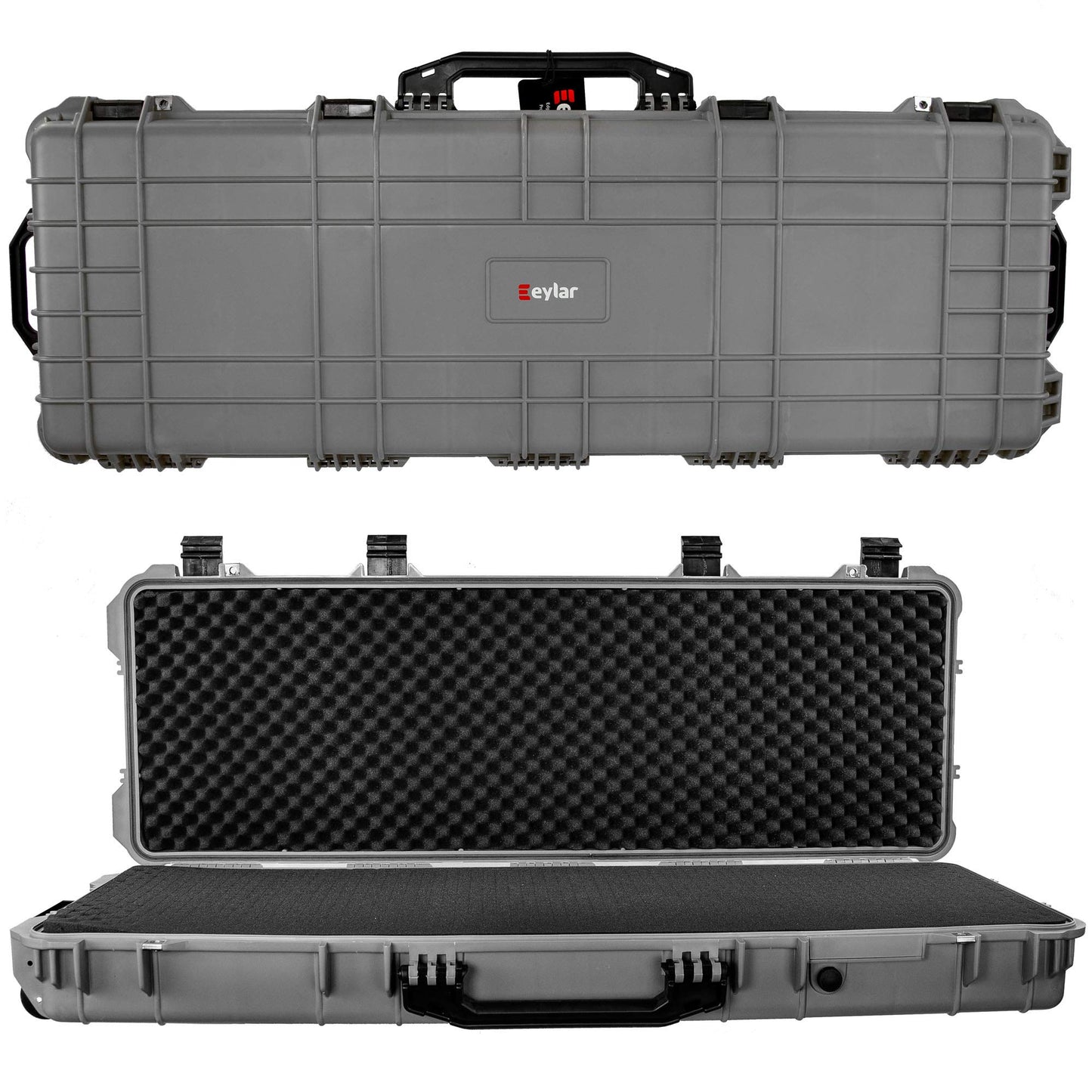 Eylar 53" Inch Protective Roller Rifle Hard Case with Foam, Waterproof & Crushproof, Two Rifles Or Multiple Guns, Pressure Valve with Lockable Fittings Gray (Gray)