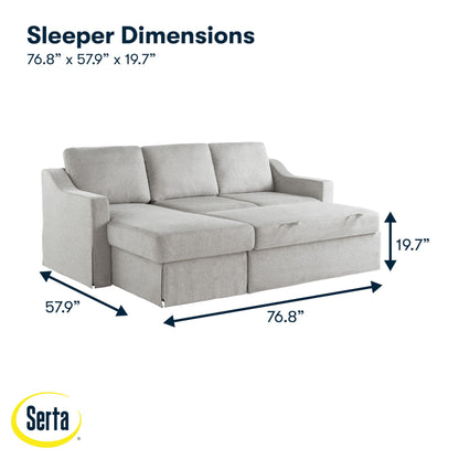 Serta Hawthorne 89.8" Slipcovered Convertible Sleeper Sofa Chaise, Queen Size, Dreamcoil Comfort, Reversible Storage Chaise, Polyester Tweed Fabric, Linen