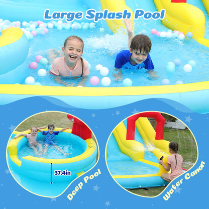 ELEMARA XL Inflatable Water Slide with 19ft Attachable Slip and Slide,Large 7 in 1 Blow Up Water Park,Bounce House for Backyard with 2 Slides,Climbing Wall,Deep Pool，Water Cannon,750W Blower for Kids