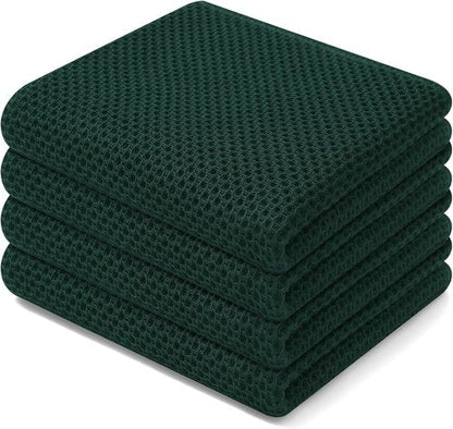 Homaxy Kitchen Dish Towels - 100% Cotton Waffle Weave, Ultra Soft & Absorbent, 13 x 28 Inches, 4-Pack | Blackish Green