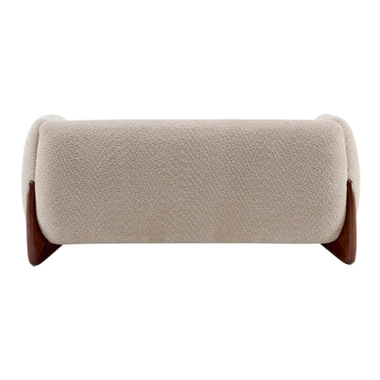 Merax 63 Inch Modern Boucle Upholstered 2-Seater Sofa, Chenille Fabric Loveseat with Solid Wood Legs, Low Profile Small Couch for Living Room, Almond