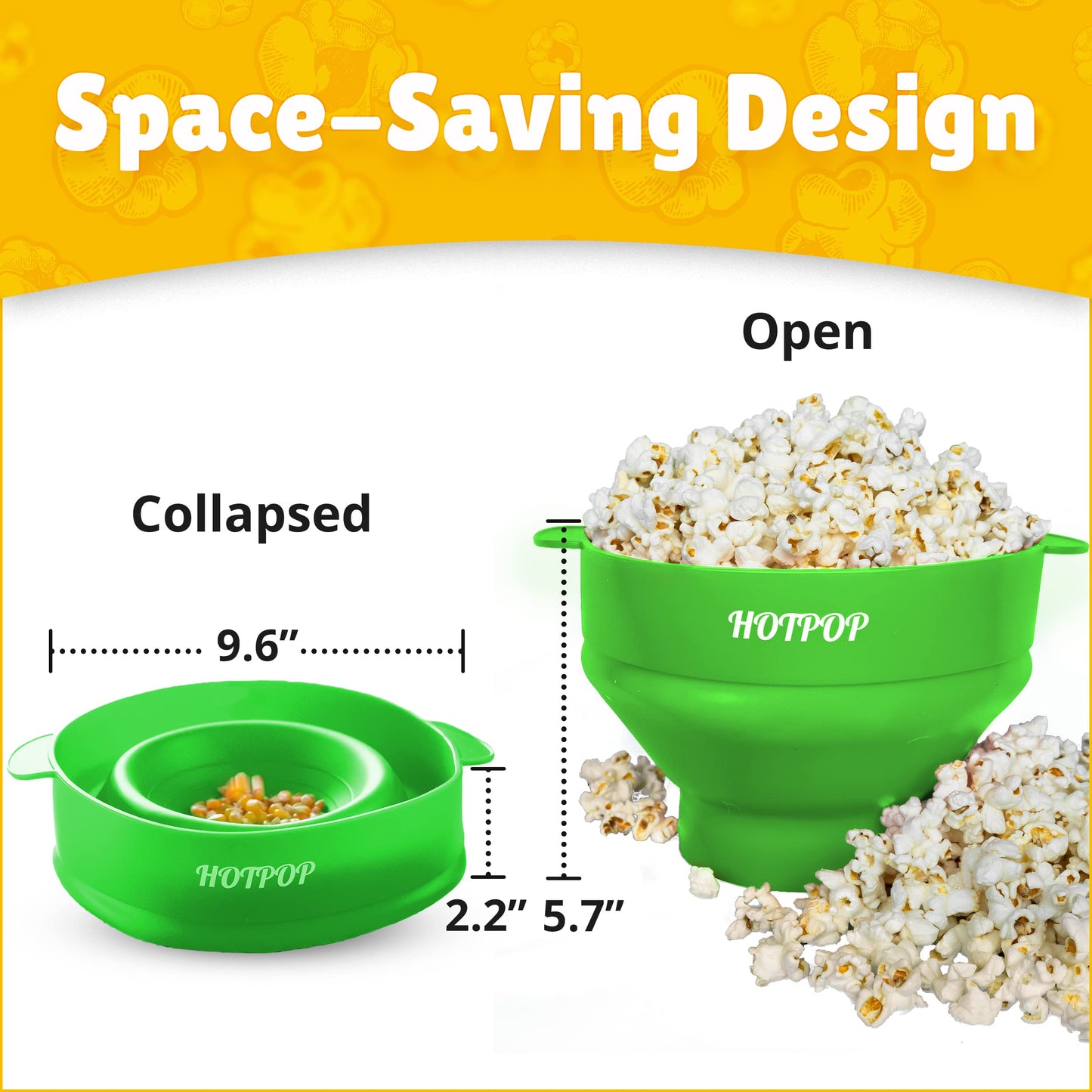 The Orginal HotPop Silicone Popcorn Maker - Microwave Popcorn Popper with Handles - Collapsible Bowl, Heat-Resistant, Easy to Clean, Ideal for Family Movie Nights, 15-Cup Capacity - Red