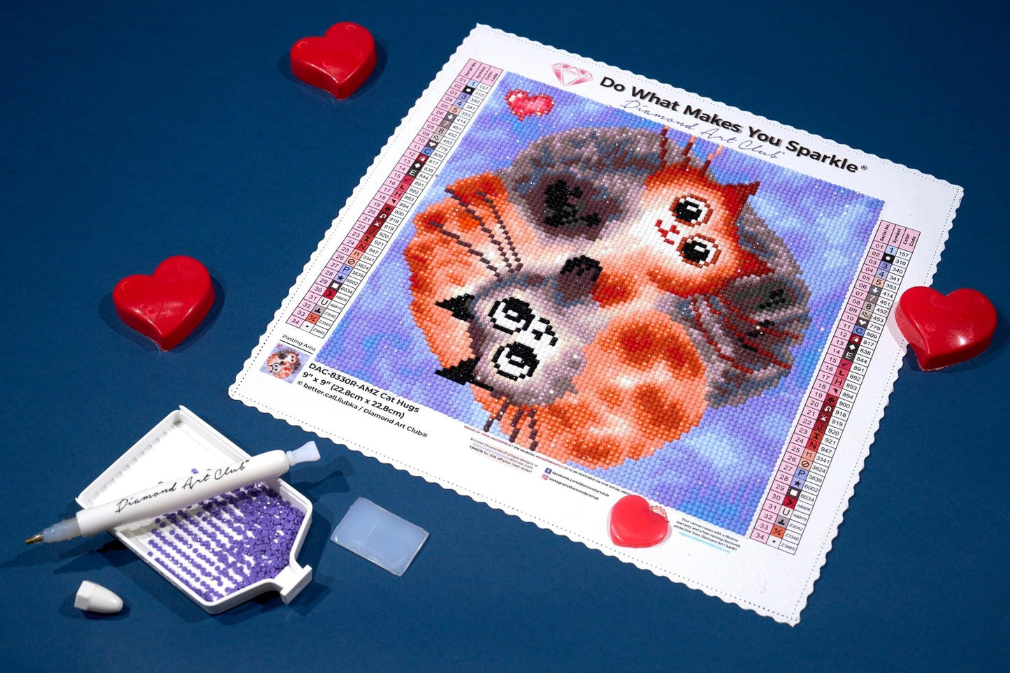 DIAMOND ART CLUB Cat Hugs Diamond Painting Kit, Fun DIY Crafts for Adults, Round Diamond Art Canvas, 9" x 9" (22.8 cm x 22.8 cm)