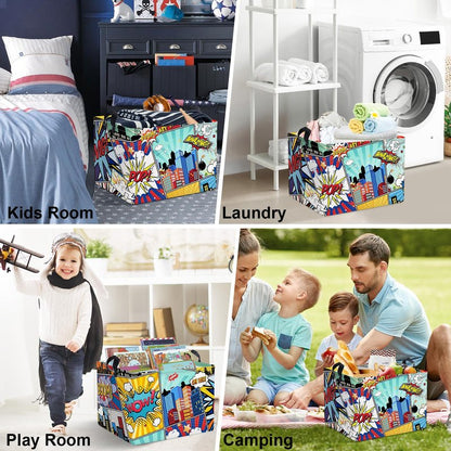 Clastyle 36L Rectangle Blue Comics Hero Kid Storage Basket Collapsible City Building Clothes Toy Nursery Bin Book Shelf Basket