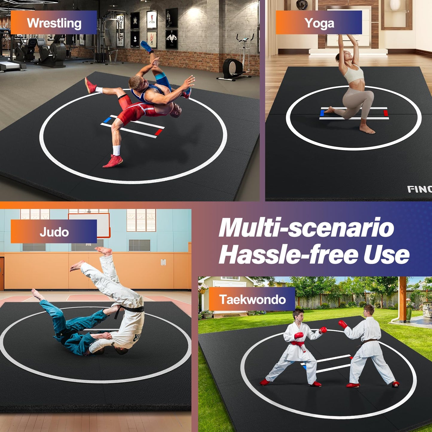 10' x 10' /10' x 6.5' Wrestling Mat for Home Black Jiu Jitsu Wrestling Mats Durable Judo Mats for BJJ MMA Training Roll-Up Design Wrestling Mat for Grappling Martial Art Boxing Judo