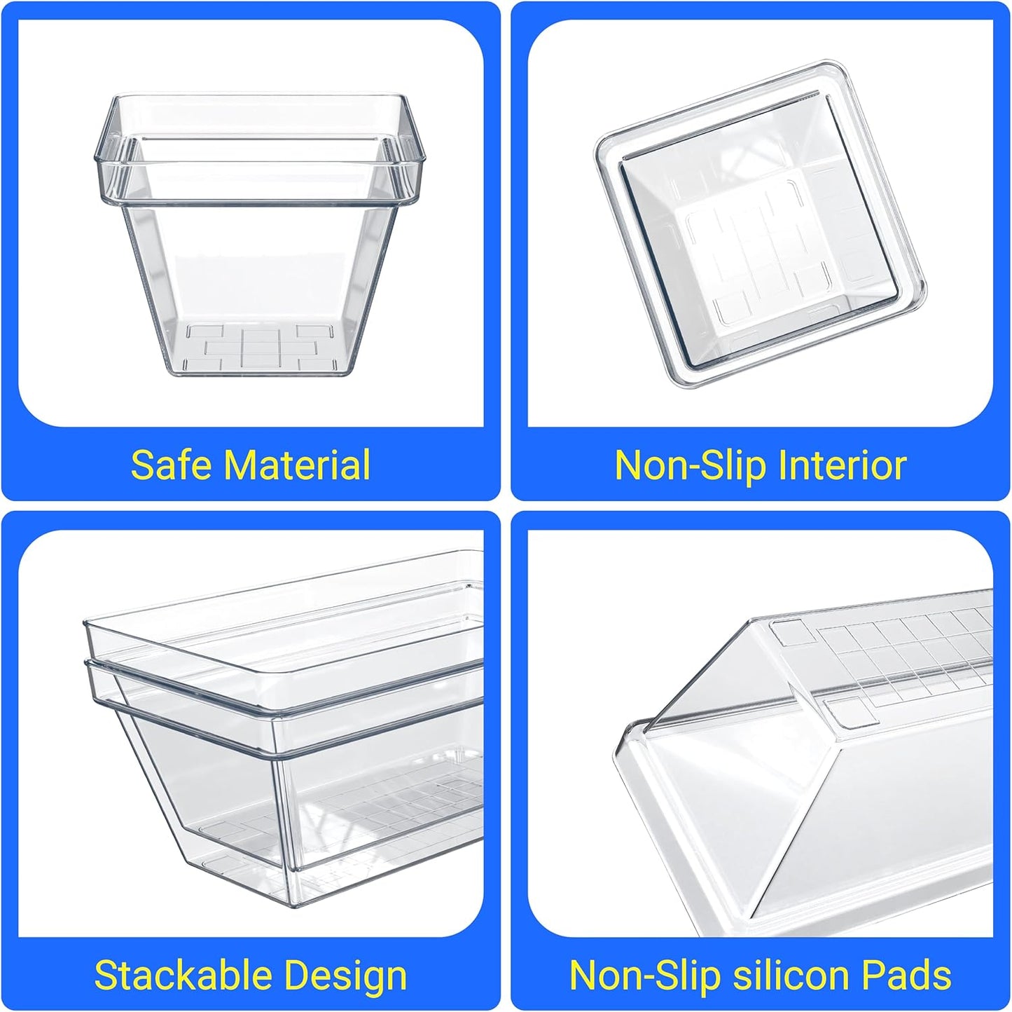 Yan & Hin Set of 25 Stackable Non-Slip Acrylic Organizers, 4 Sizes for Makeup Tray, Kitchen Drawer, Desk Drawer