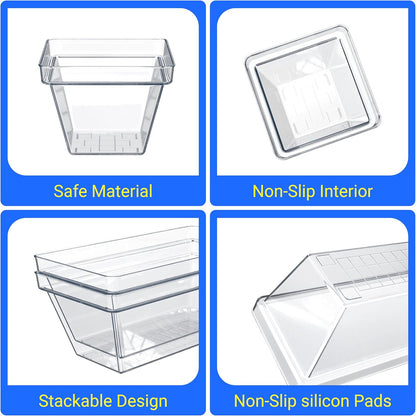 Yan & Hin Set of 25 Stackable Non-Slip Acrylic Organizers, 4 Sizes for Makeup Tray, Kitchen Drawer, Desk Drawer