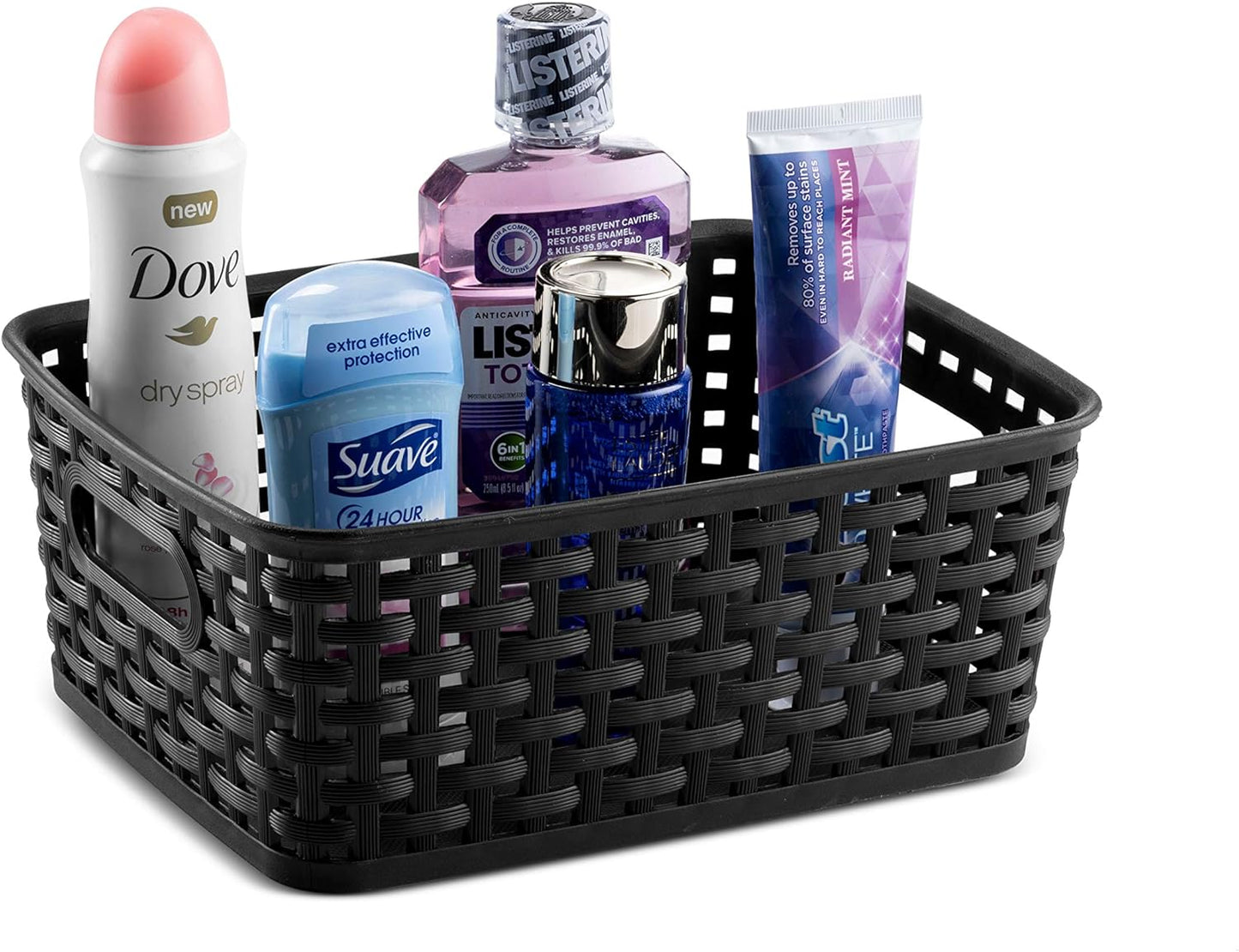 Set of 6 Small Plastic Storage Baskets - Household Organizer Basket Bins with Cutout Handles