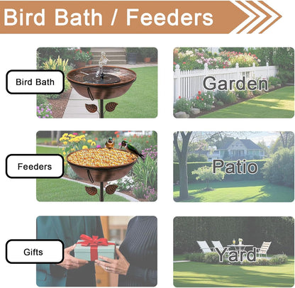 Skiennix 3" Deep Metal Bird Bath - Removable 13" Diameter Bowl with Stable Stake | Easy to Clean Garden Decor