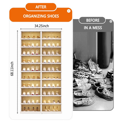 ZENTOBAX 10-Tiers Shoe Rack Organizer with Doors, Foldable Storage Cabinet Holds 40 Pairs, Stackable Plastic Shelf for Closet, Entryway, Living Room, Collapsible Easy Assembly Large