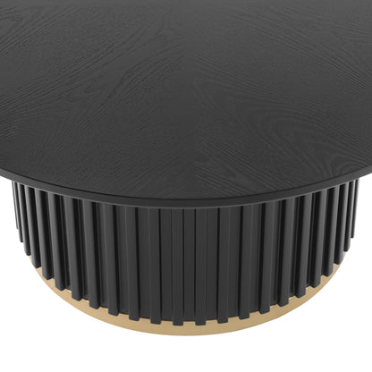 Christopher Knight Home Modern Round Coffee Table 33.46" Fluted Pedestal Base Sculptural Accent Table with Ash Veneer Top and Gold Metal Detail for Living Room Lounge and Minimalist Interiors, Black