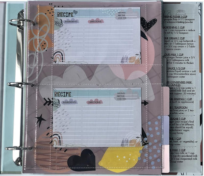 Recipe Binder Refill Pages: 30 4x6 Recipe Cards, 20 A4 Recipe Cards, 45 Page Protectors