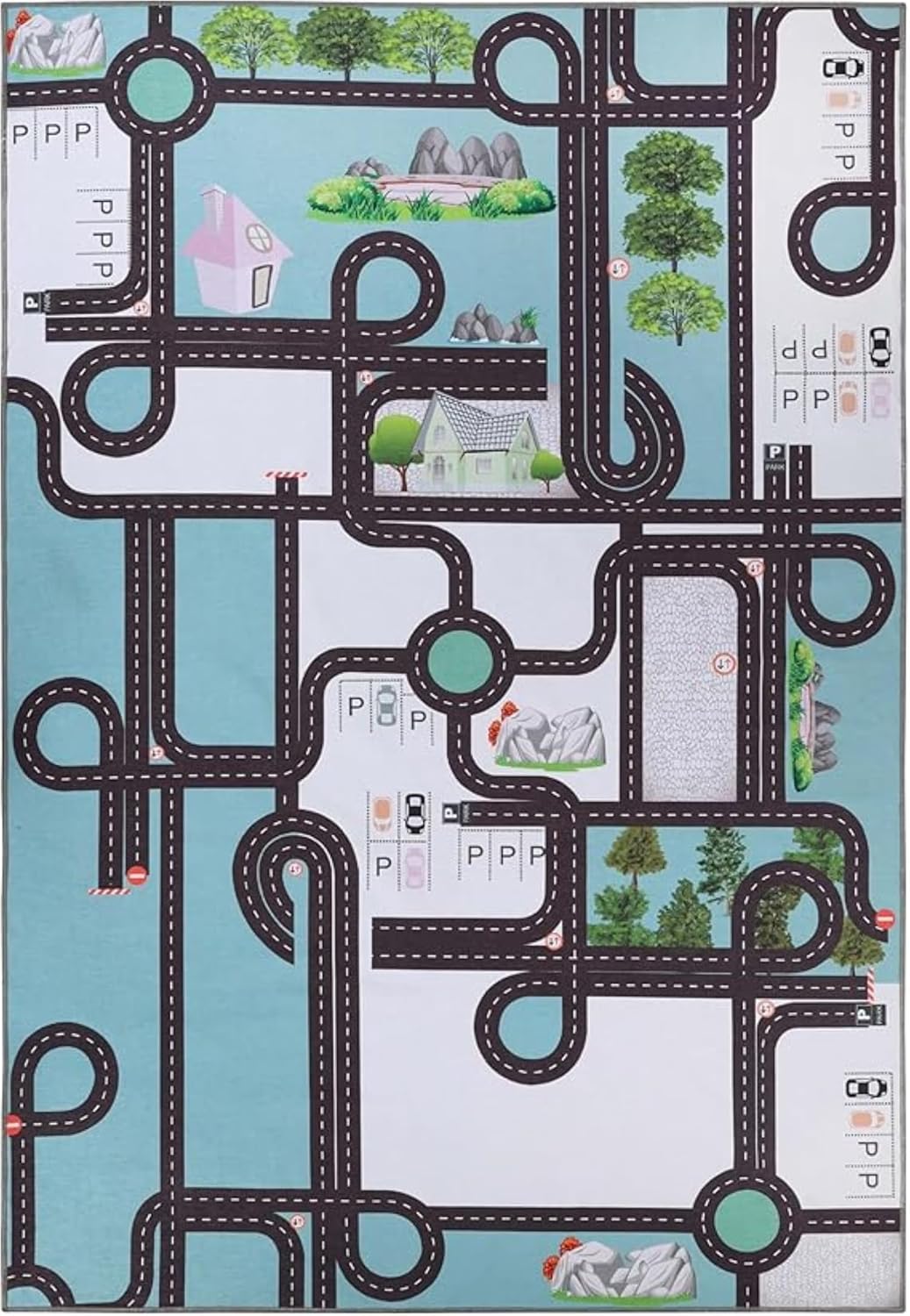 Country 5' 5' Superior Indoor Kids Rug, Washable, Non-Slip, Multi Color Playmat, Perfect for High Traffic Playroom
