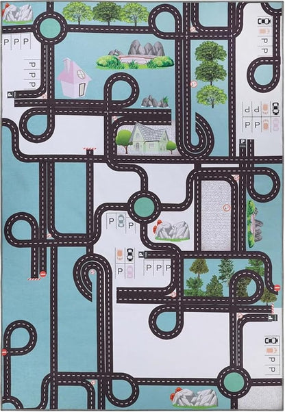 Country 5' 5' Superior Indoor Kids Rug, Washable, Non-Slip, Multi Color Playmat, Perfect for High Traffic Playroom