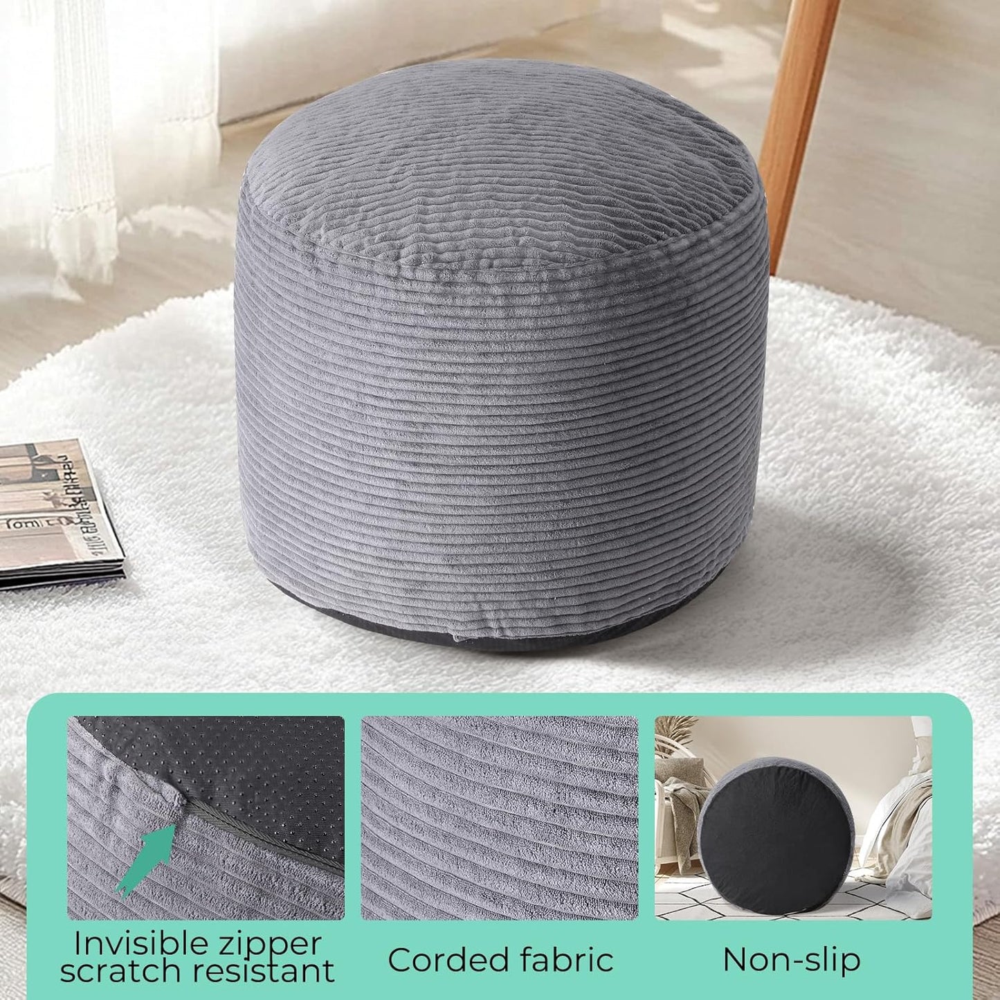 20"x 15" Dual-Size Corduroy Footrest with Hidden Zipper Ergonomic Memory Foam Ottoman Poufs for Office Desks, Couches