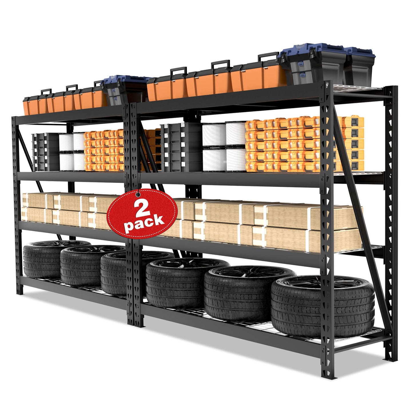 WORKPRO 68" Ultra Wide 4-Tier Metal Garage Shelving Unit, 68" W x 24" D x 65" H, 7200 LBS Capacity, Heavy Duty Storage Utility Rack, Industrial Adjustable Shelves for Shop Basement Fish Tank, 2 Pack