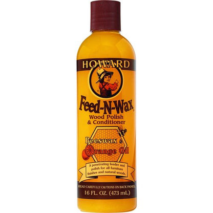 Howard Products Beeswax Wood Polish & Conditioner, Feed-N-Wax, Beeswax Furniture Polish For Wood, 16 Oz, Orange