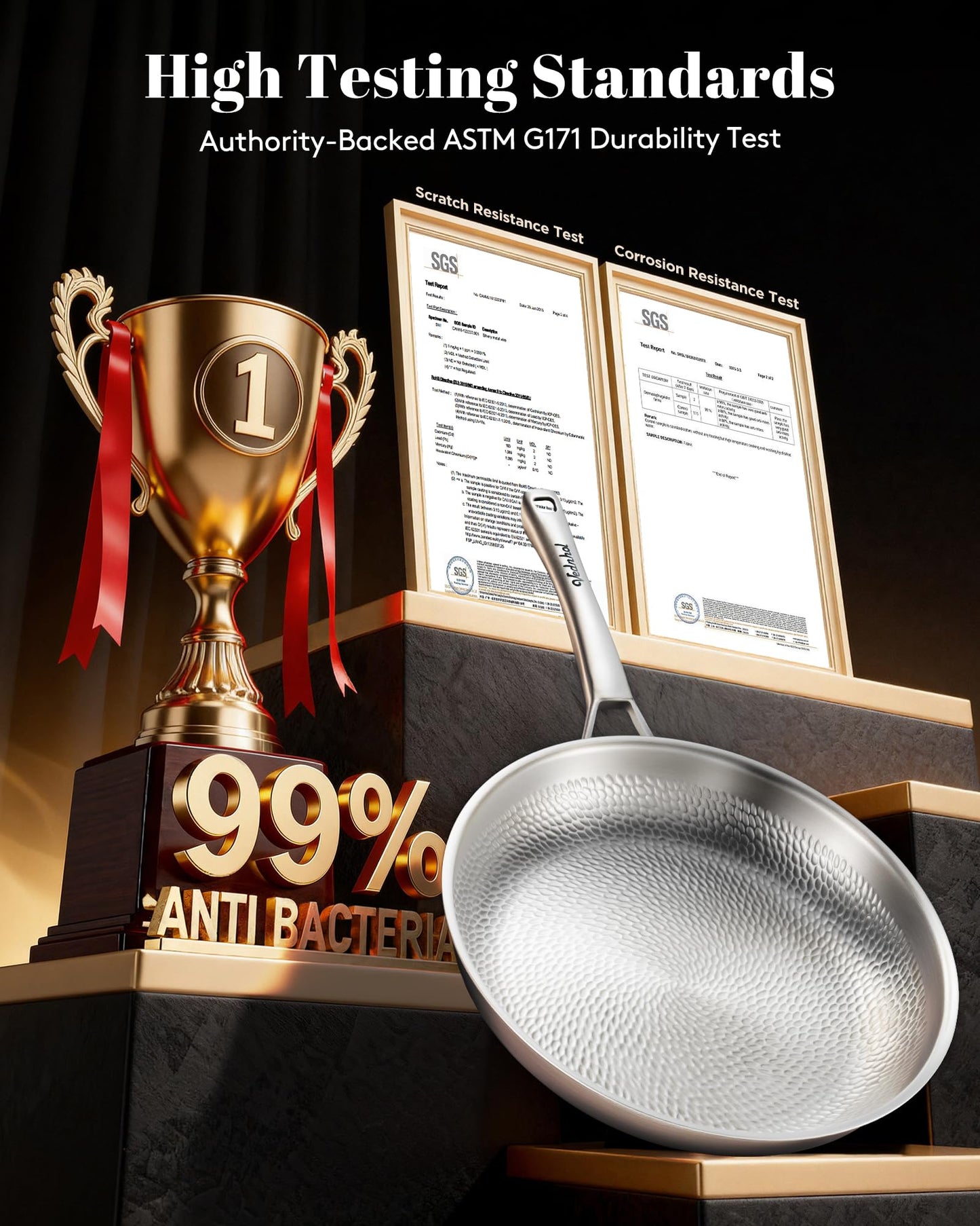 VEDNHOL Titanium Pan, 12 Inch Pure Titanium Hammered Pro frying pan with Lid, Non-Toxic Skillet for Cooking, PFAS/PFOA/PTFE Free Cookware, Dishwasher&Oven Safe, Kitchen Induction Compatible