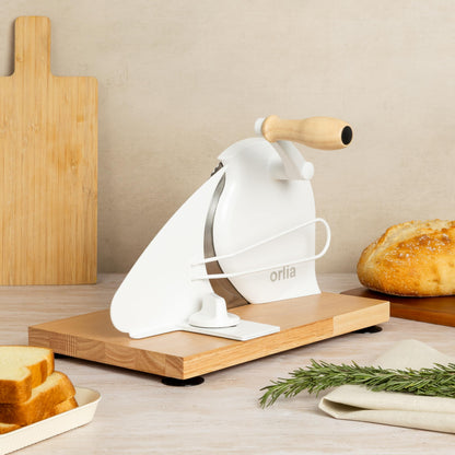 orlia Manual Bread Slicer for Homemade Bread – Adjustable Thickness, Even Slicing Hand-Crank Bread Cutter with Scale Guide, Serrated Blade & Secure Base