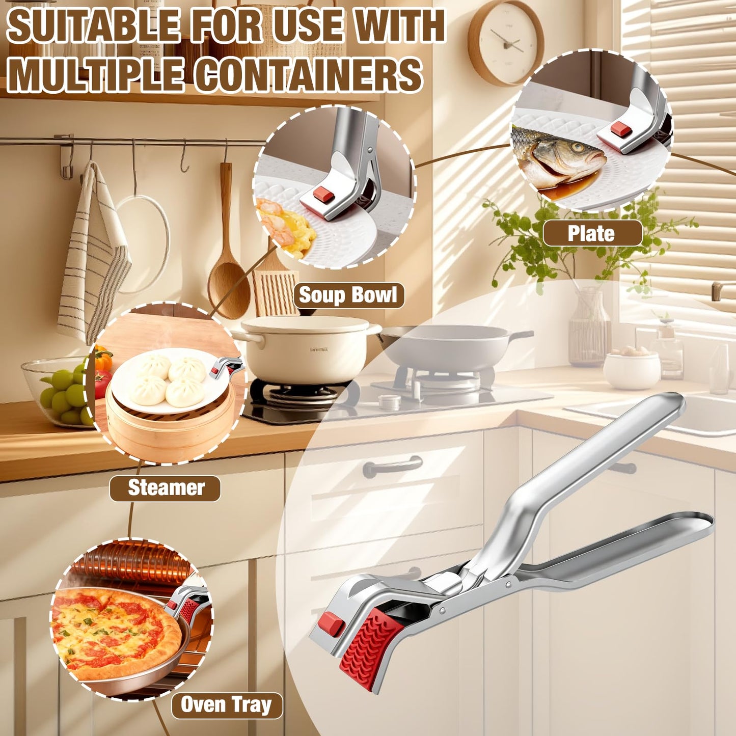 Hot Plate Gripper,Anti Scald Bowl Holder Clip,Multi Function Hot Plate Gripper Clips Tongs Clamp Pot Holder,Stainless Steel Hot Plate Gripper Tongs for Microwave,Pizza Pan,Toaster,Air Fryer,Oven(2PCS)