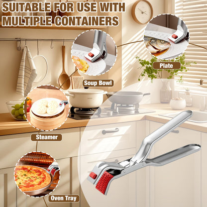 Hot Plate Gripper,Anti Scald Bowl Holder Clip,Multi Function Hot Plate Gripper Clips Tongs Clamp Pot Holder,Stainless Steel Hot Plate Gripper Tongs for Microwave,Pizza Pan,Toaster,Air Fryer,Oven(2PCS)