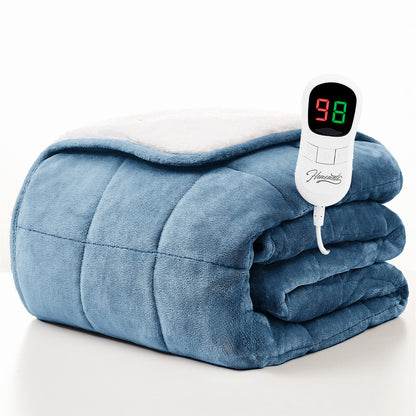 Homemate Heated Blanket Electric Throw - 50"x60" Heating Blanket Throw 1/2/4/6/8 Hours Auto-Off 10 Heat Level Over-Heat Protection Flannel Sherpa ETL Certification