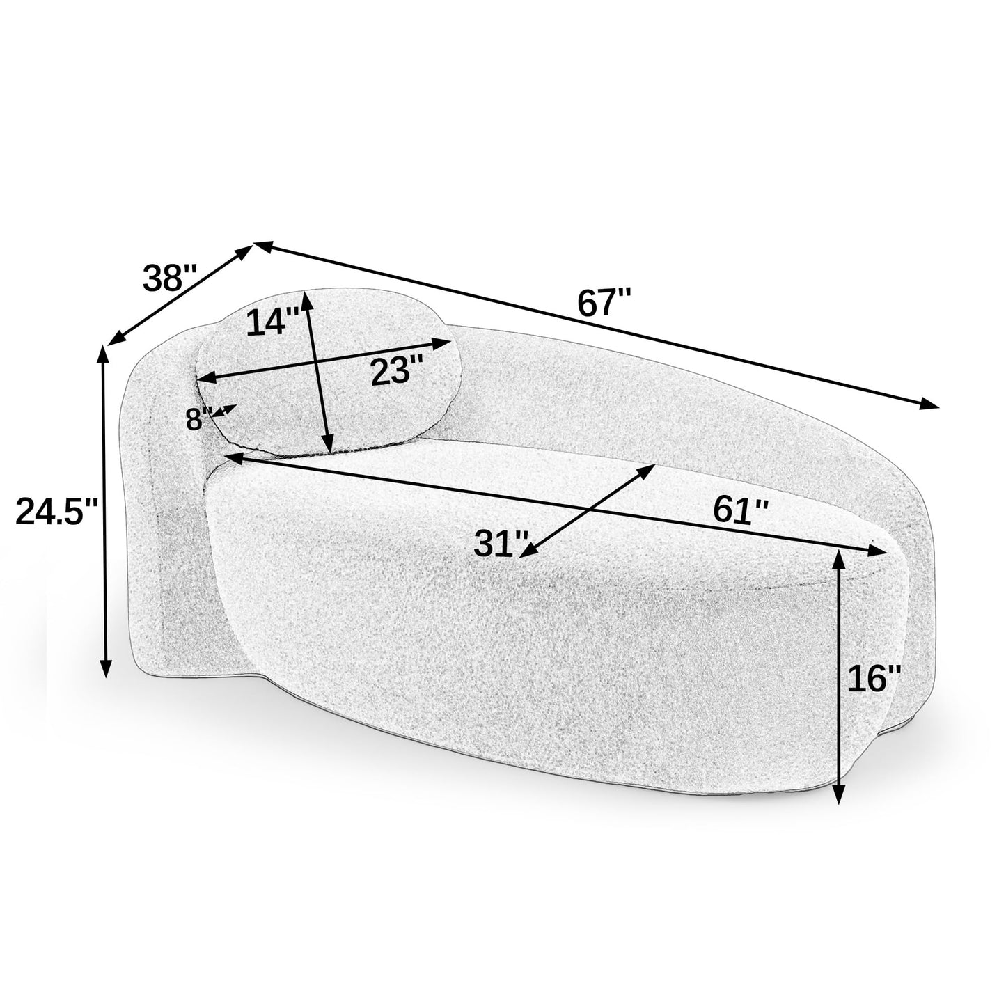 Full Foam Chaise Lounge Chair Indoor, Boucle Upholstered Boneless Chaise Lounge Sofa Bed, Right Facing Leisure Cloud Recliner Couches Sleeper Daybed for Living Room