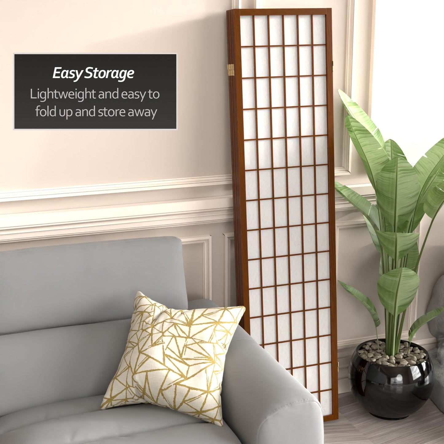 Red Lantern 6 ft. Tall Window Pane Shoji Screen - Walnut - 4 Panels