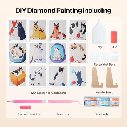 Caydo 12 Pack Small Animal Themed Diamond Painting Kits for Adults Full Drill 5D DIY Paint Gem Art A Relaxing Craft for Home Wall Decor(6inch)