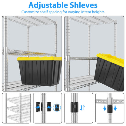 Homdox 5 Tier Storage Racks and Shelving, 24"x60"x82" Heavy Duty Metal Shelves for Storage, 3000LBS Commercial Adjustable Wire Shelving Unit on Wheels for Garage, Pantry, Kitchen, Warehouses, Chrome