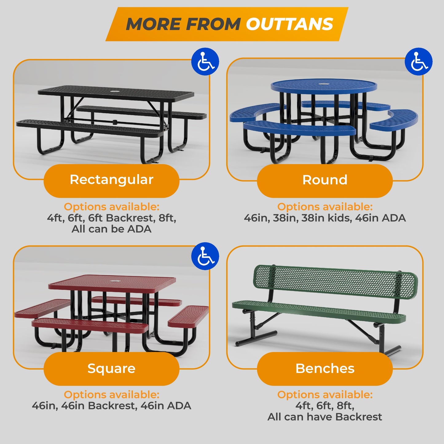 OUTTANS Heavy-Duty Outdoor Metal Bench, Thermoplastic-Coated, Portable, Weatherproof, Commercial-Grade for Parks, Gardens, Patios, Stores & More (6 Ft - Portable, Red)