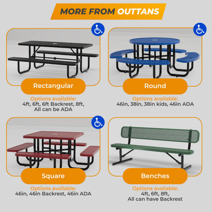 OUTTANS Heavy-Duty Outdoor Metal Bench, Thermoplastic-Coated, Portable, Weatherproof, Commercial-Grade for Parks, Gardens, Patios, Stores & More (6 Ft - Portable, Red)